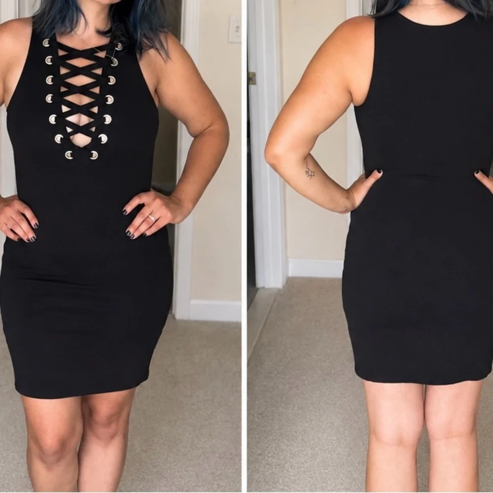 Forever 21 Black Lace-Up Sleeveless Bodycon Mini Dress